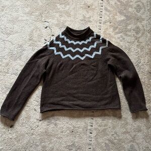 Women’s Brown Sweater with Light Blue Chevron Yoke